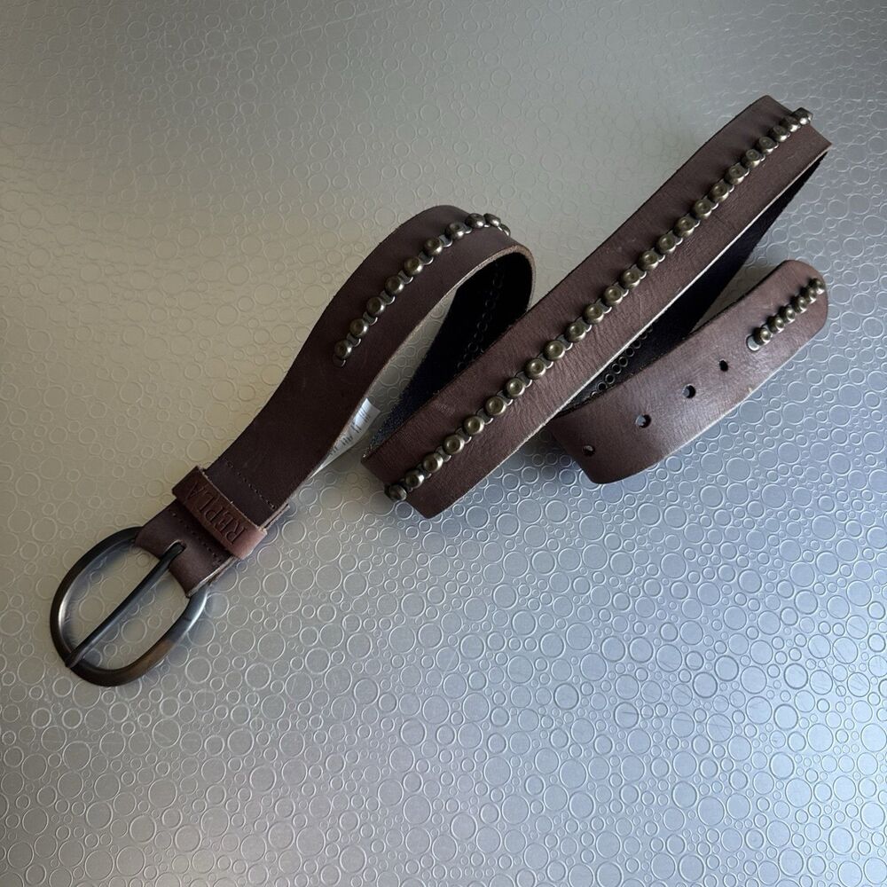 Replay Italian Leather Studded Belt Brown Bronze Steampunk Moto - Size 100 US 38